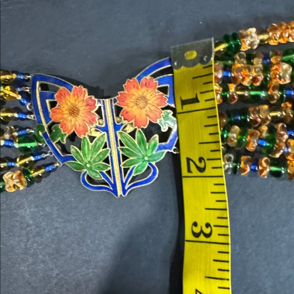 Vintage Glass Beaded Cloisonné Pendant Necklace